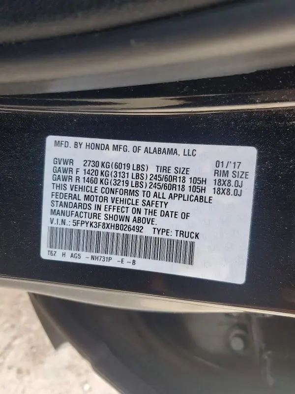 2017 HONDA RIDGELINE BLACK EDITION  