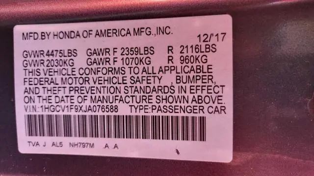 2018 HONDA ACCORD TOURING  