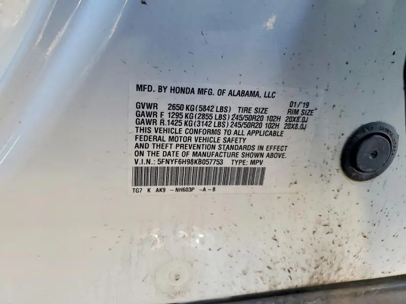 2019 HONDA PILOT TOURING  