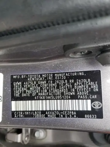 2020 TOYOTA CAMRY XSE  