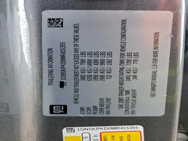 2021 CHEVROLET TAHOE K1500 Z71  