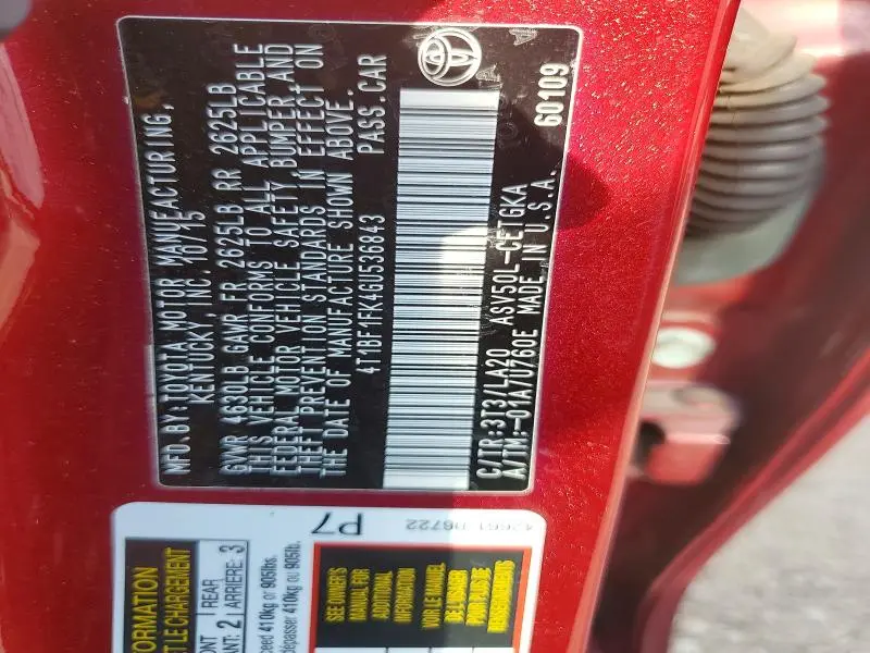 2016 TOYOTA CAMRY XLE  