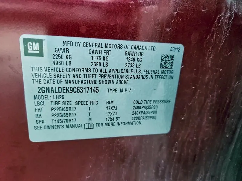 2012 CHEVROLET EQUINOX LT  