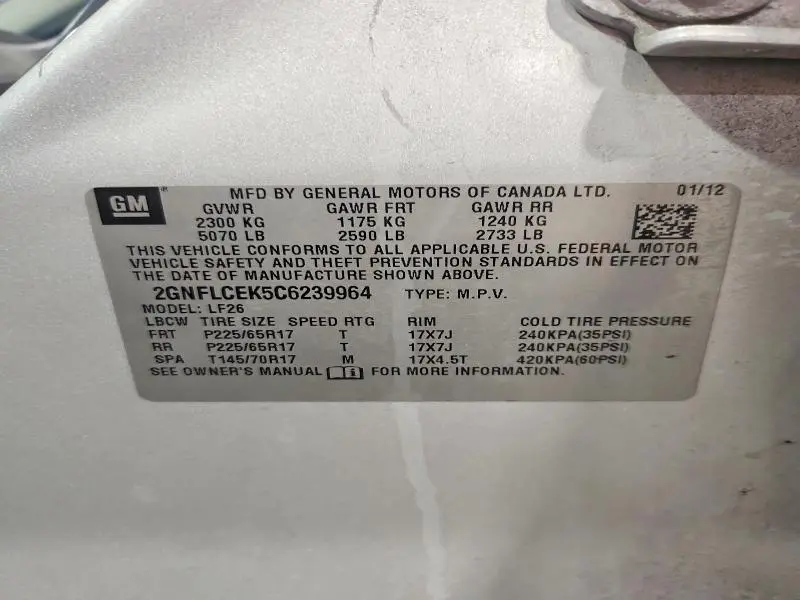 2012 CHEVROLET EQUINOX LS  