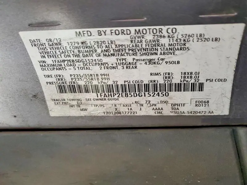 2013 FORD TAURUS SEL  