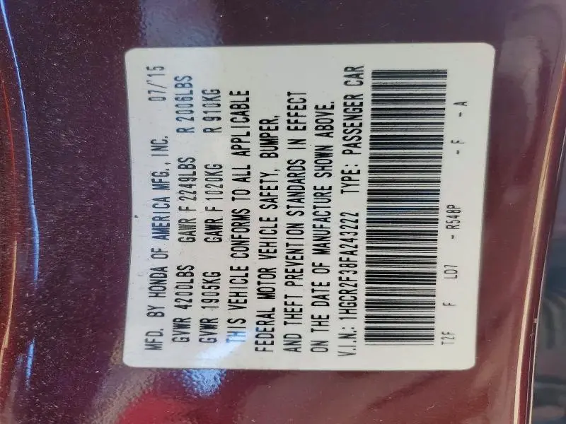 2015 HONDA ACCORD LX  