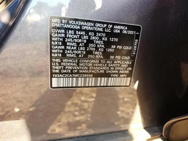 2021 VOLKSWAGEN ATLAS CROSS SPORT S  