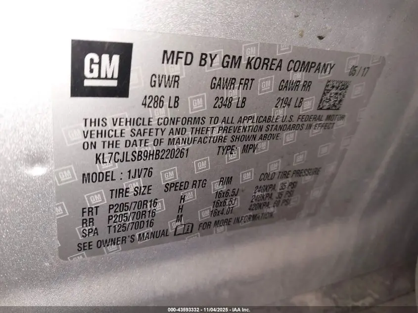 2017 CHEVROLET TRAX LT