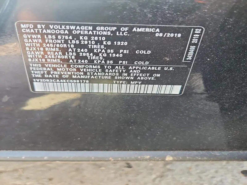 2019 VOLKSWAGEN ATLAS SE  