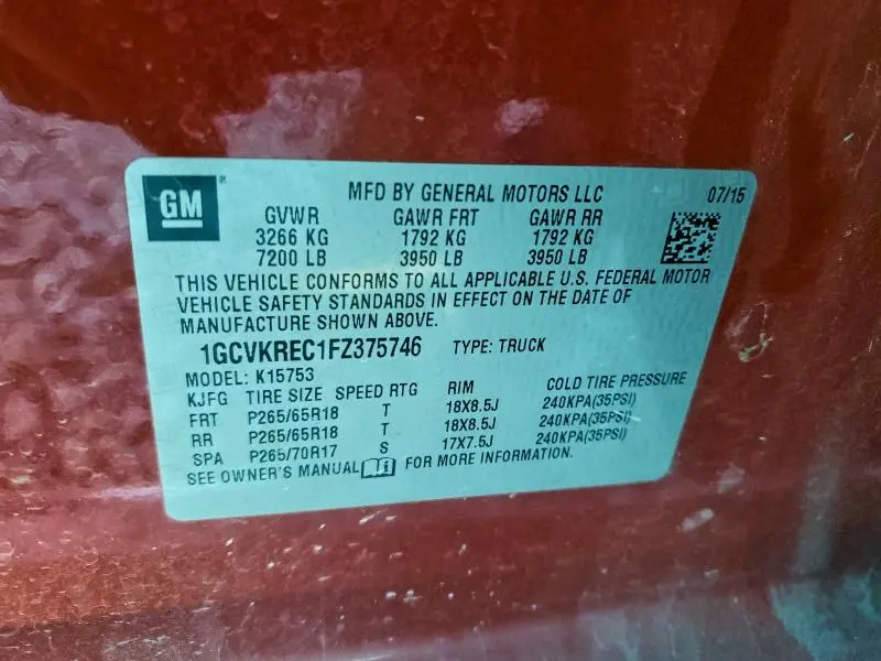 2015 CHEVROLET SILVERADO K1500 LT  