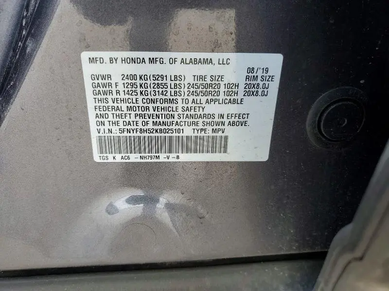 2019 HONDA PASSPORT EXL  