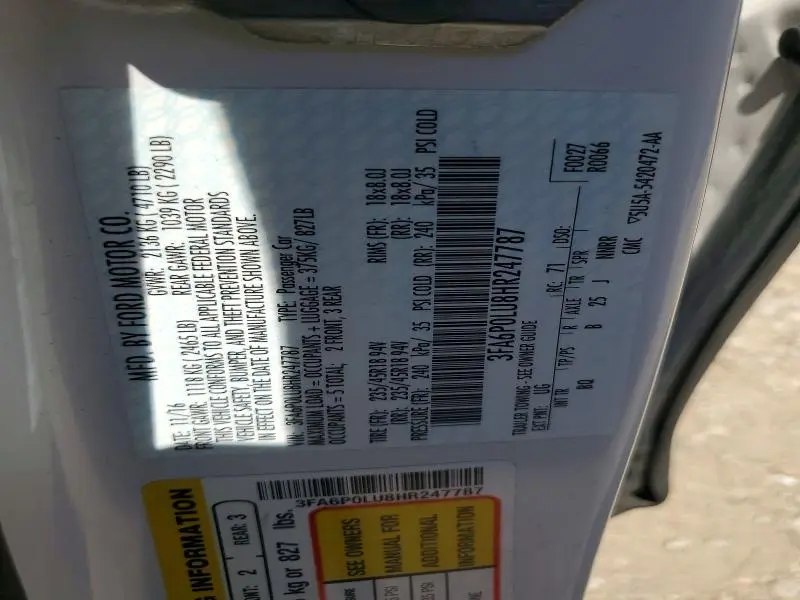 2017 FORD FUSION SE HYBRID  