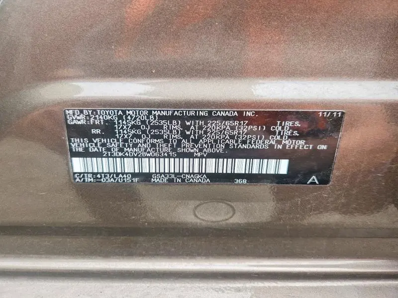 2011 TOYOTA RAV4 LIMITED  