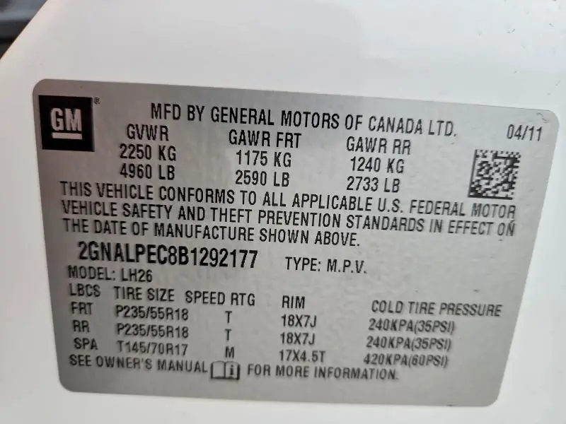 2011 CHEVROLET EQUINOX LT  
