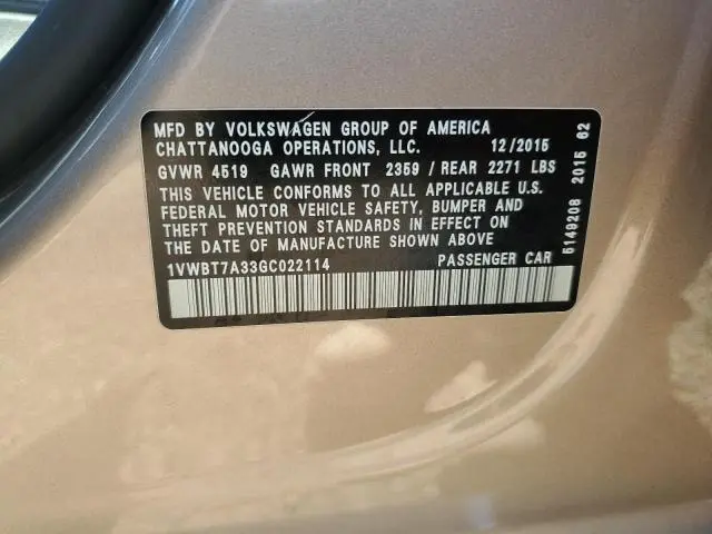 2016 VOLKSWAGEN PASSAT SE  