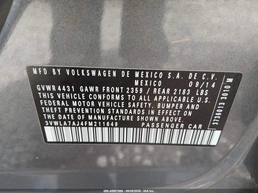 2015 VOLKSWAGEN JETTA 2.0L TDI S
