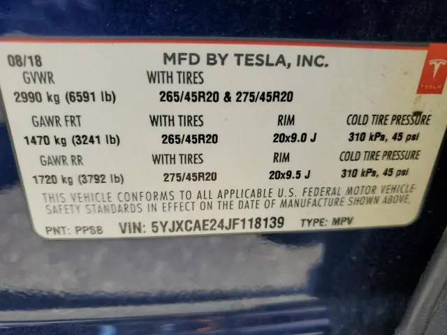 2018 TESLA MODEL X   