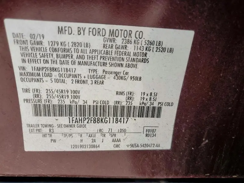2019 FORD TAURUS LIMITED  