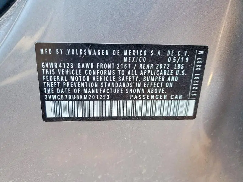 2019 VOLKSWAGEN JETTA S  