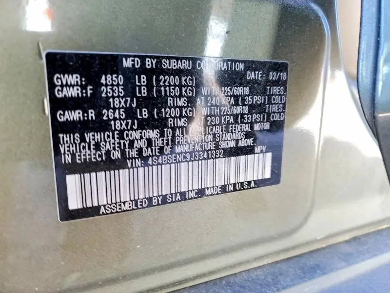2018 SUBARU OUTBACK 3.6R LIMITED  