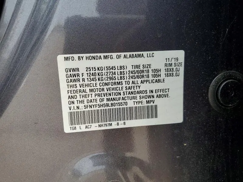 2020 HONDA PILOT EXL  
