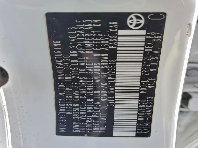 2020 TOYOTA COROLLA LE  