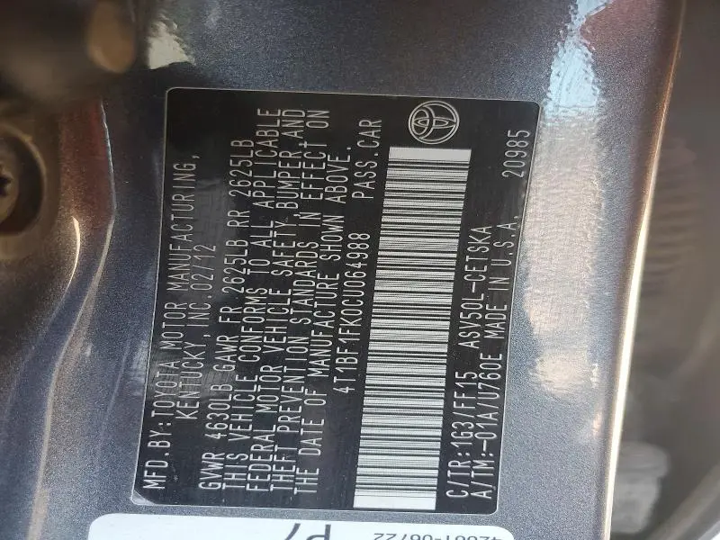 2012 TOYOTA CAMRY SE  