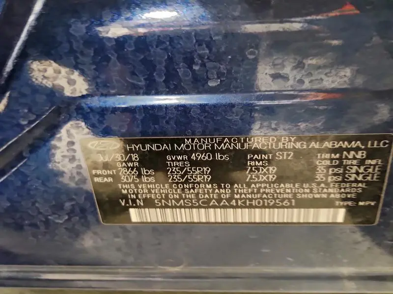 2019 HYUNDAI SANTA FE LIMITED  