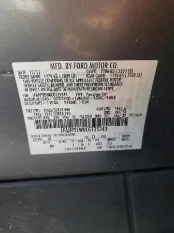 2012 FORD TAURUS SEL  