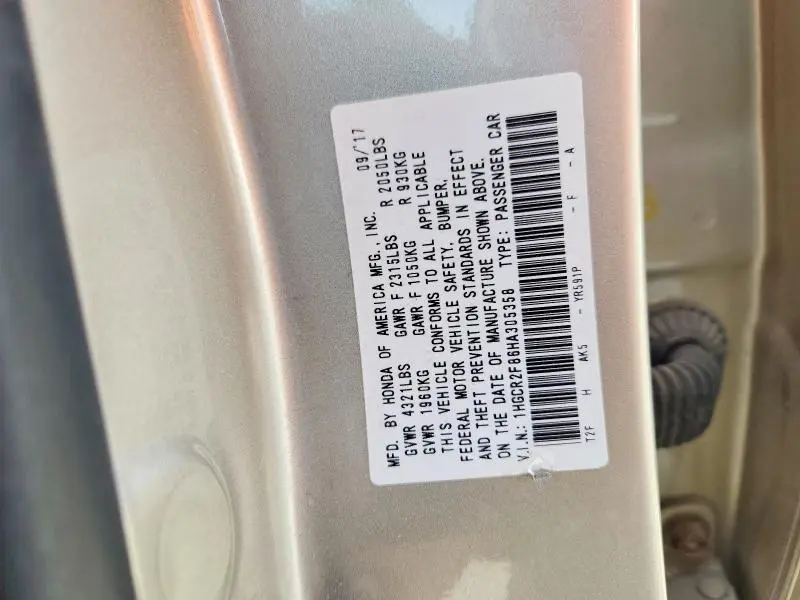 2017 HONDA ACCORD EXL  