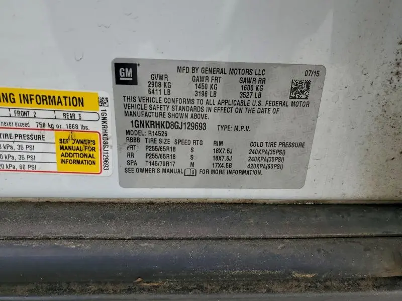 2016 CHEVROLET TRAVERSE LT  