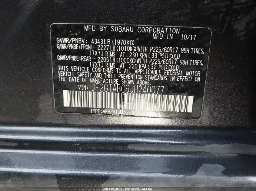 2018 SUBARU CROSSTREK 2.0I PREMIUM