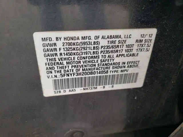 2013 HONDA PILOT LX  