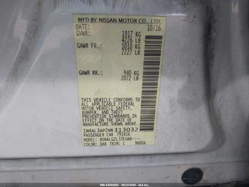 2017 NISSAN ALTIMA 2.5 S