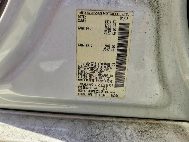 2016 NISSAN ALTIMA 2.5 S  
