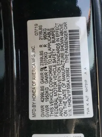 2019 HONDA ACCORD EXL