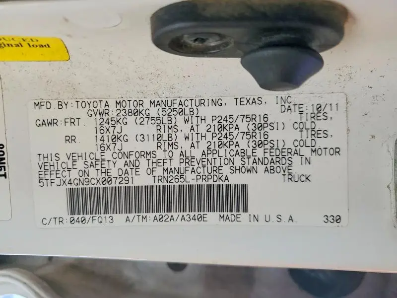 2012 TOYOTA TACOMA DOUBLE CAB  