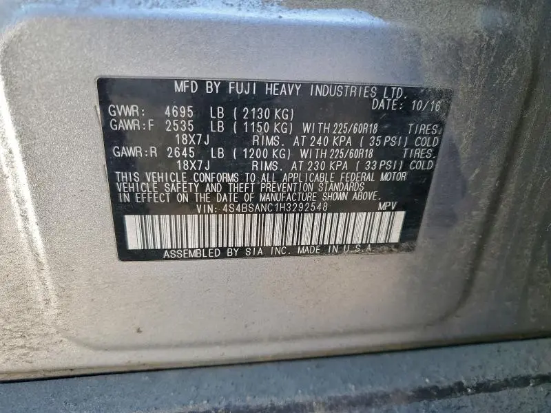 2017 SUBARU OUTBACK 2.5I LIMITED  