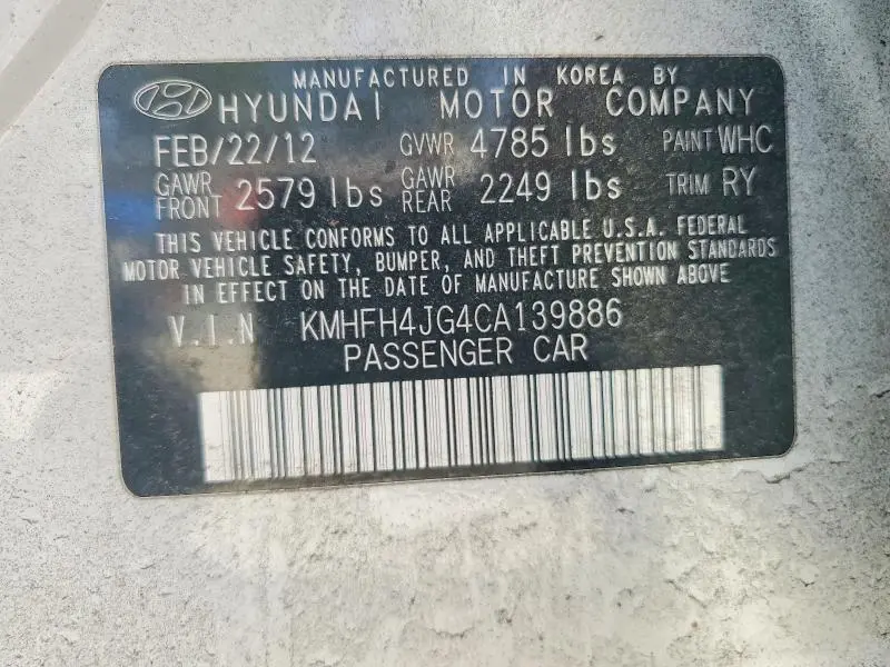 2012 HYUNDAI AZERA   