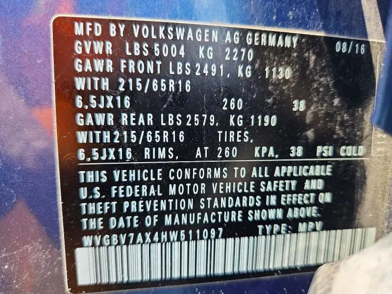 2017 VOLKSWAGEN TIGUAN S  