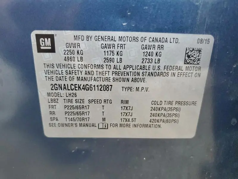 2016 CHEVROLET EQUINOX LT  