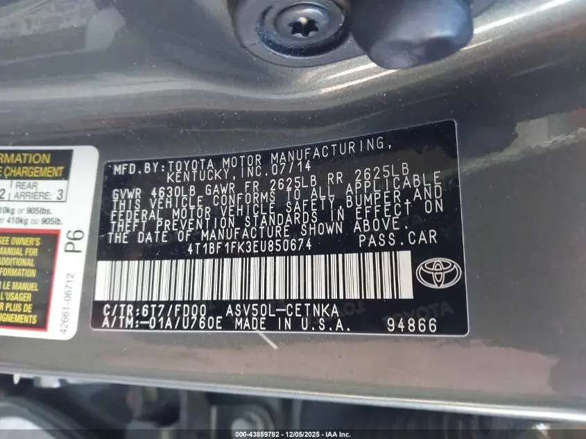 2014 TOYOTA CAMRY LE