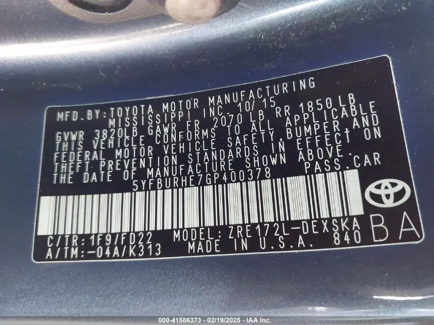 2016 TOYOTA COROLLA S PLUS