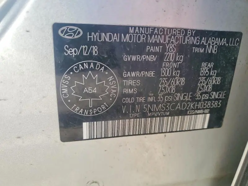 2019 HYUNDAI SANTA FE SEL 2.4L  