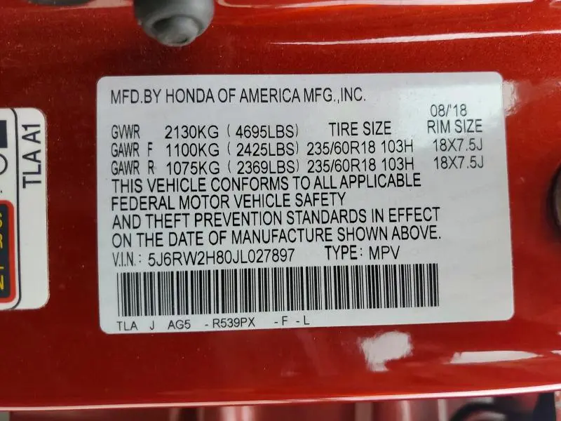 2018 HONDA CR-V EXL  