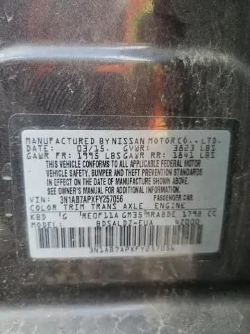 2015 NISSAN SENTRA S  