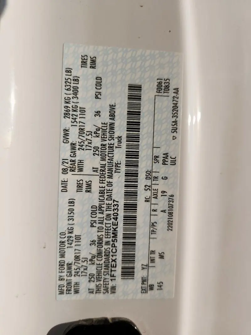 2021 FORD F150 SUPER CAB  