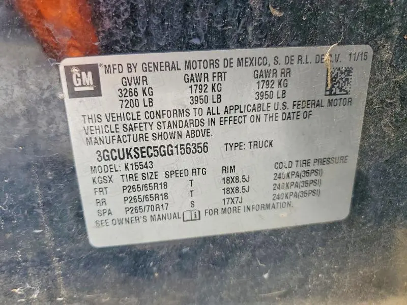 2016 CHEVROLET SILVERADO 1500 LTZ 4WD 5.3L V8
