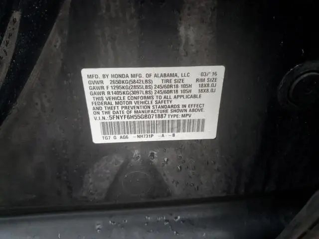 2016 HONDA PILOT EXL  