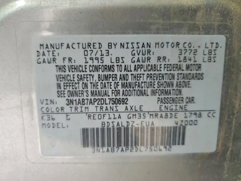 2013 NISSAN SENTRA S  